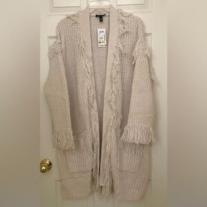 Cozy Oatmeal Cardigan with Fringe Details, 1X